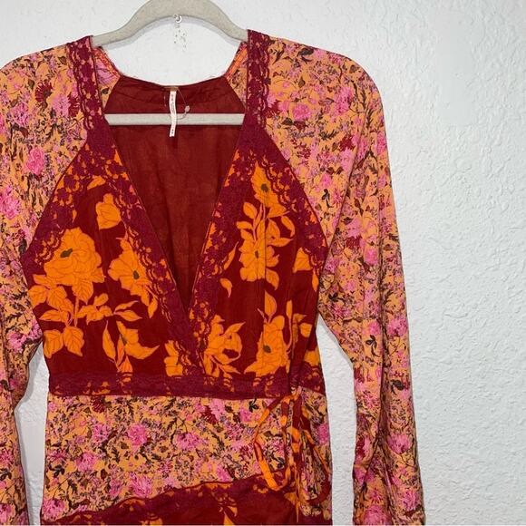 Free People Tilda Wrap Dress Maxi Medium Cottagecore Prairie Dress - Picture 8 of 13